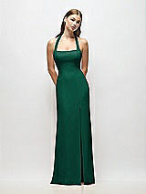 Alt View 1 Thumbnail - Hunter Green Tie Halter Open Back Trumpet Gown 