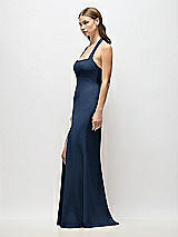 Alt View 2 Thumbnail - Midnight Navy Tie Halter Open Back Trumpet Gown 