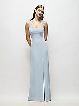 Alt View 1 Thumbnail - Mist Tie Halter Open Back Trumpet Gown 