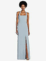 Front View Thumbnail - Mist Tie Halter Open Back Trumpet Gown 