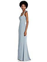 Side View Thumbnail - Mist Tie Halter Open Back Trumpet Gown 