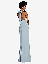 Rear View Thumbnail - Mist Tie Halter Open Back Trumpet Gown 