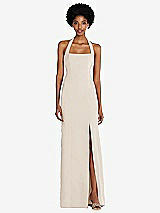 Front View Thumbnail - Oat Tie Halter Open Back Trumpet Gown 