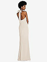 Rear View Thumbnail - Oat Tie Halter Open Back Trumpet Gown 