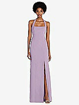 Front View Thumbnail - Pale Purple Tie Halter Open Back Trumpet Gown 