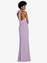 Rear View Thumbnail - Pale Purple Tie Halter Open Back Trumpet Gown 