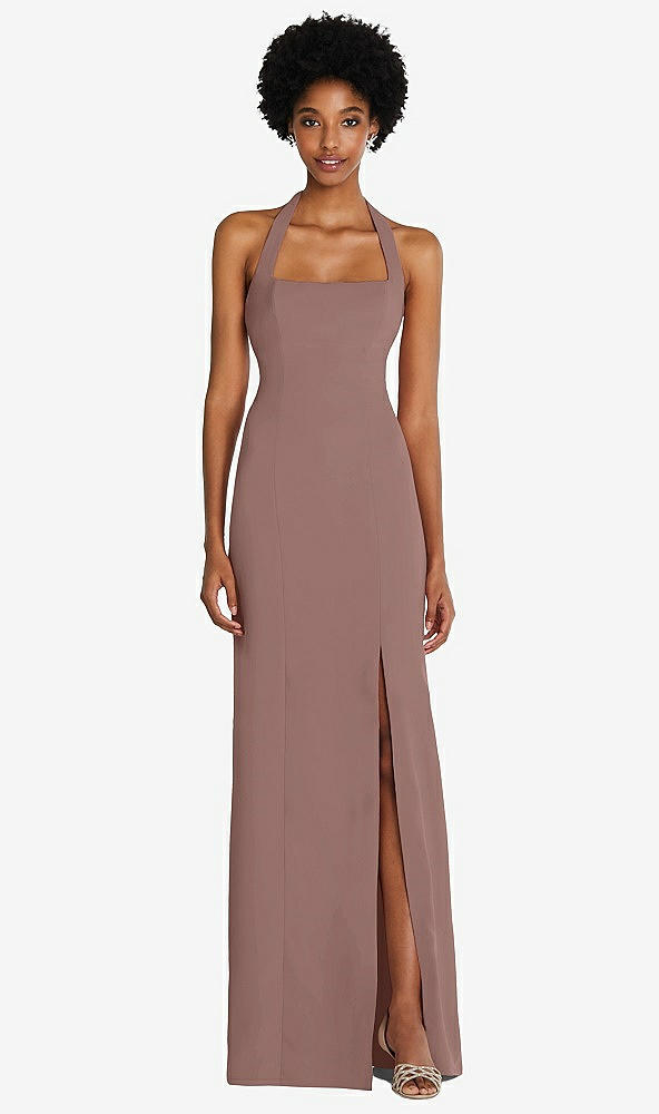 Front View - Sienna Tie Halter Open Back Trumpet Gown 