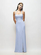 Alt View 1 Thumbnail - Sky Blue Tie Halter Open Back Trumpet Gown 