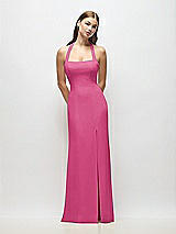 Alt View 1 Thumbnail - Tea Rose Tie Halter Open Back Trumpet Gown 