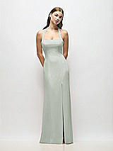 Alt View 1 Thumbnail - Willow Green Tie Halter Open Back Trumpet Gown 