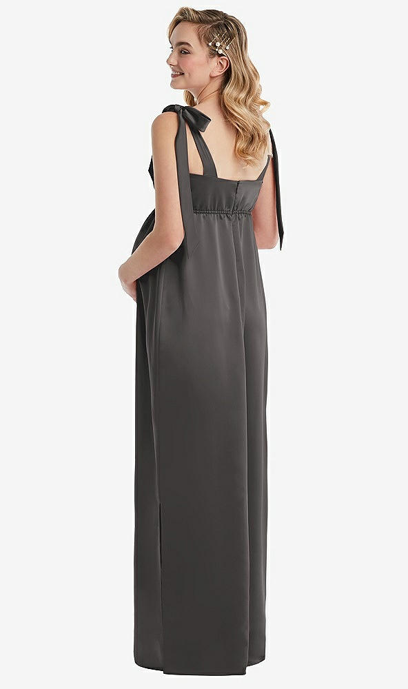 Back View - Caviar Gray Flat Tie-Shoulder Empire Waist Maternity Dress