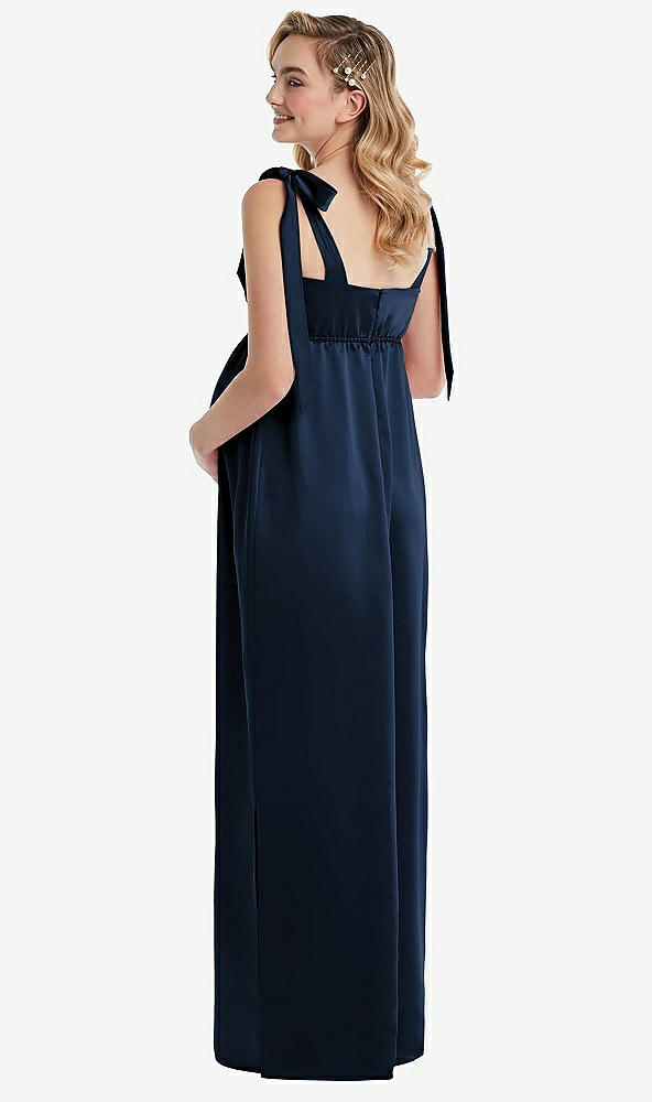 Back View - Midnight Navy Flat Tie-Shoulder Empire Waist Maternity Dress