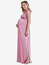 Side View Thumbnail - Powder Pink Flat Tie-Shoulder Empire Waist Maternity Dress