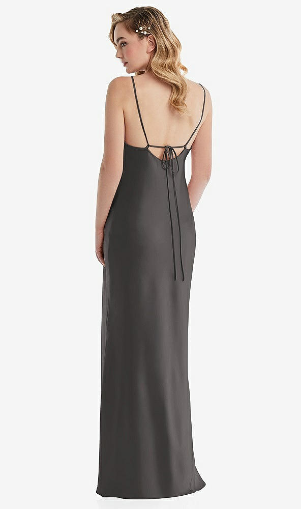 Back View - Caviar Gray Cowl-Neck Tie-Strap Maternity Slip Dress