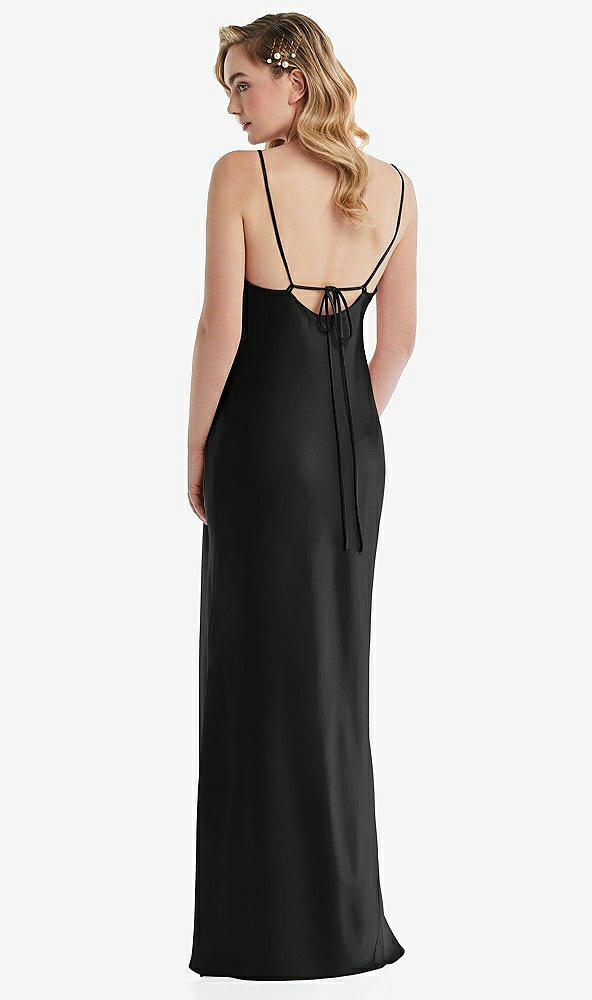 Back View - Black Cowl-Neck Tie-Strap Maternity Slip Dress