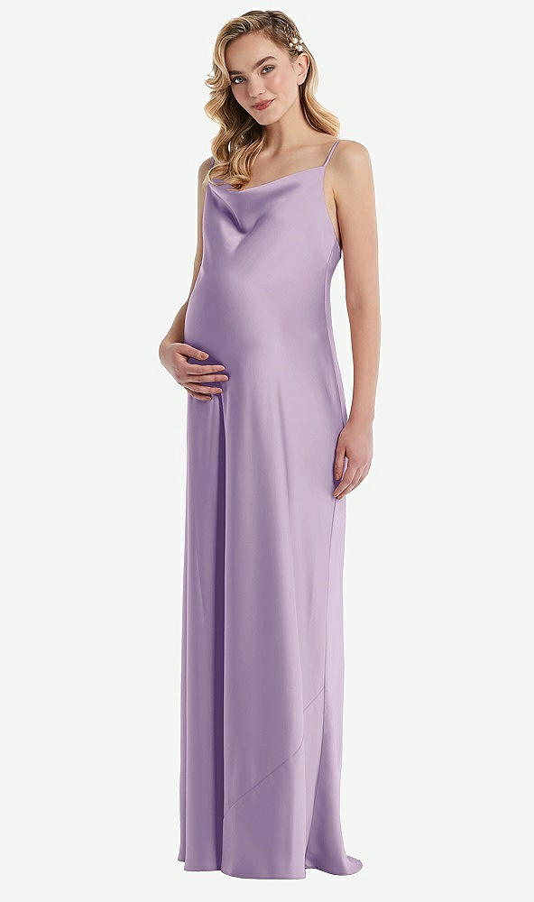 Front View - Pale Purple Cowl-Neck Tie-Strap Maternity Slip Dress