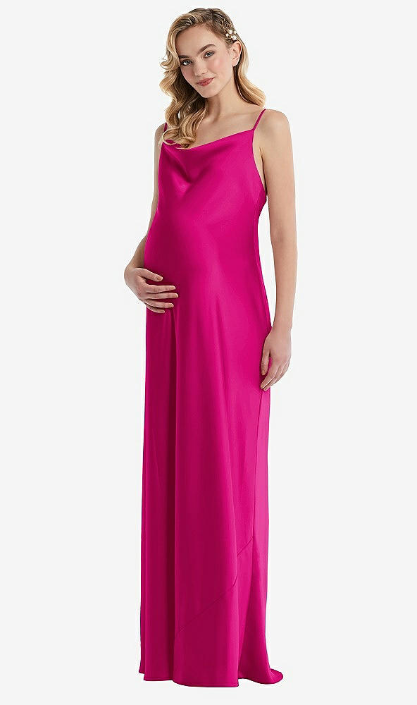 Front View - Think Pink Cowl-Neck Tie-Strap Maternity Slip Dress