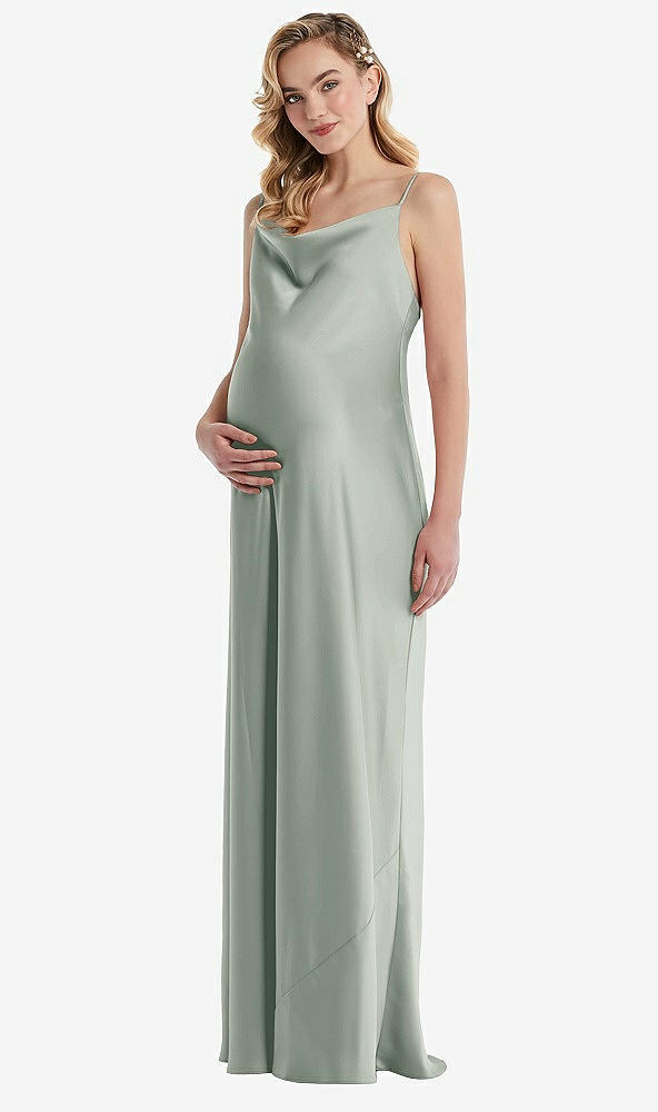 Front View - Willow Green Cowl-Neck Tie-Strap Maternity Slip Dress