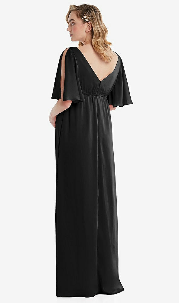 Back View - Black Flutter Bell Sleeve Empire Maternity Dress