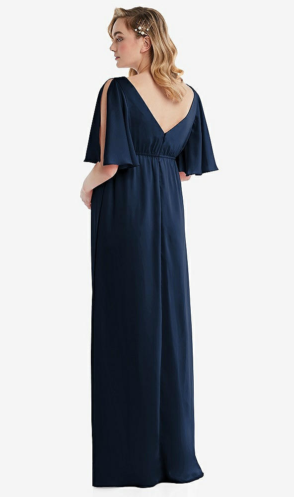 Back View - Midnight Navy Flutter Bell Sleeve Empire Maternity Dress