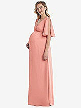 Side View Thumbnail - Rose - PANTONE Rose Quartz Flutter Bell Sleeve Empire Maternity Dress