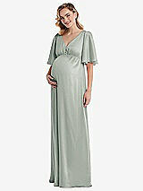 Front View Thumbnail - Willow Green Flutter Bell Sleeve Empire Maternity Dress