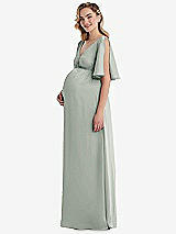 Side View Thumbnail - Willow Green Flutter Bell Sleeve Empire Maternity Dress