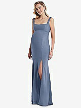 Front View Thumbnail - Larkspur Blue Wide Strap Square Neck Maternity Trumpet Gown