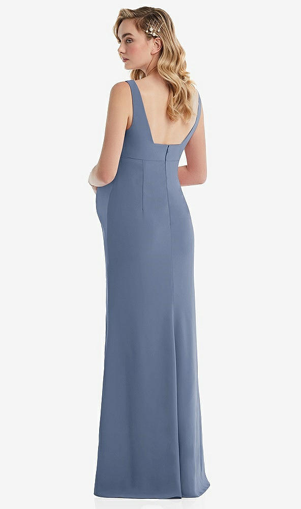 Back View - Larkspur Blue Wide Strap Square Neck Maternity Trumpet Gown