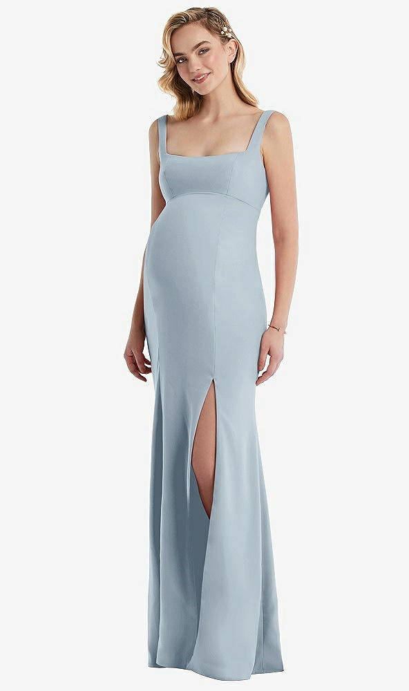 Front View - Mist Wide Strap Square Neck Maternity Trumpet Gown