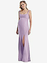 Front View Thumbnail - Pale Purple Wide Strap Square Neck Maternity Trumpet Gown