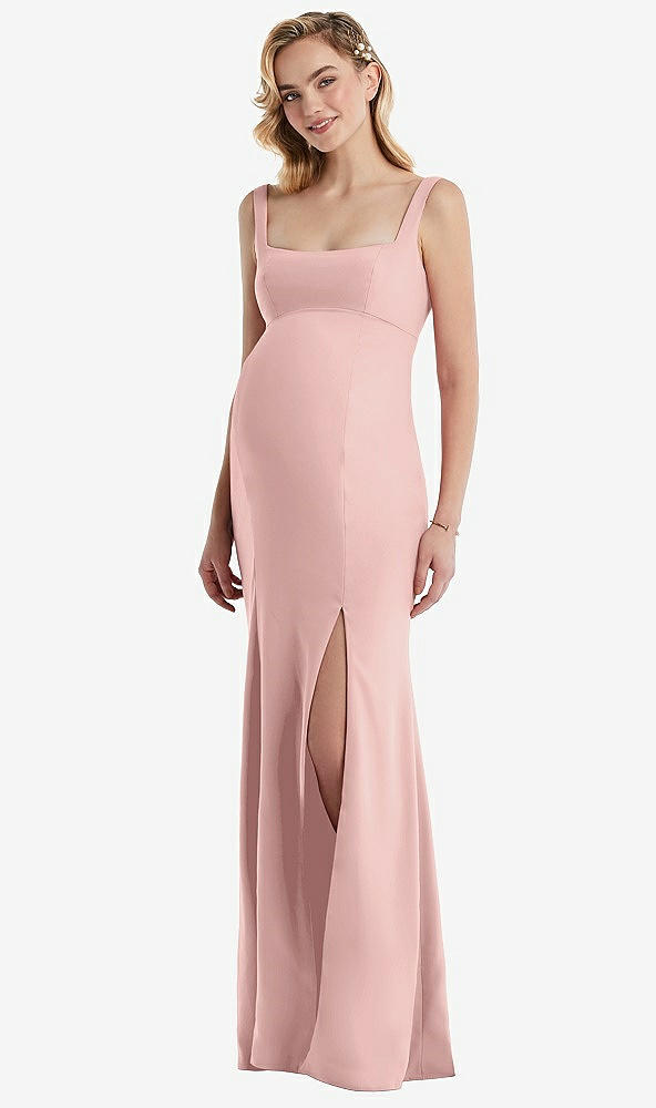 Front View - Rose - PANTONE Rose Quartz Wide Strap Square Neck Maternity Trumpet Gown