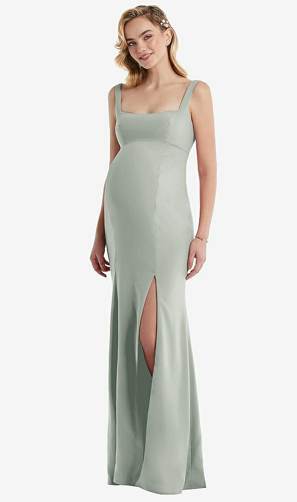 Front View - Willow Green Wide Strap Square Neck Maternity Trumpet Gown