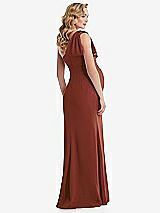 Rear View Thumbnail - Auburn Moon One-Shoulder Ruffle Sleeve Maternity Trumpet Gown