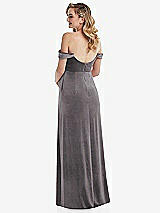 Rear View Thumbnail - Caviar Gray Off-the-Shoulder Flounce Sleeve Velvet Maternity Dress