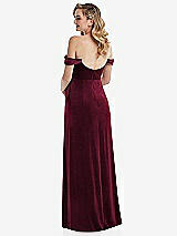 Rear View Thumbnail - Cabernet Off-the-Shoulder Flounce Sleeve Velvet Maternity Dress