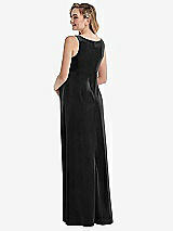 Rear View Thumbnail - Black V-Neck Closed-Back Velvet Maternity Dress with Pockets