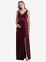 Front View Thumbnail - Cabernet V-Neck Closed-Back Velvet Maternity Dress with Pockets