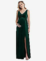 Front View Thumbnail - Evergreen V-Neck Closed-Back Velvet Maternity Dress with Pockets