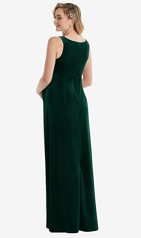 Back View - Evergreen V-Neck Closed-Back Velvet Maternity Dress with Pockets