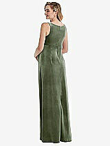 Rear View Thumbnail - Sage V-Neck Closed-Back Velvet Maternity Dress with Pockets