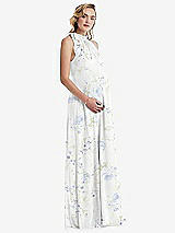 Side View Thumbnail - Bleu Garden Scarf Tie High Neck Halter Chiffon Maternity Dress