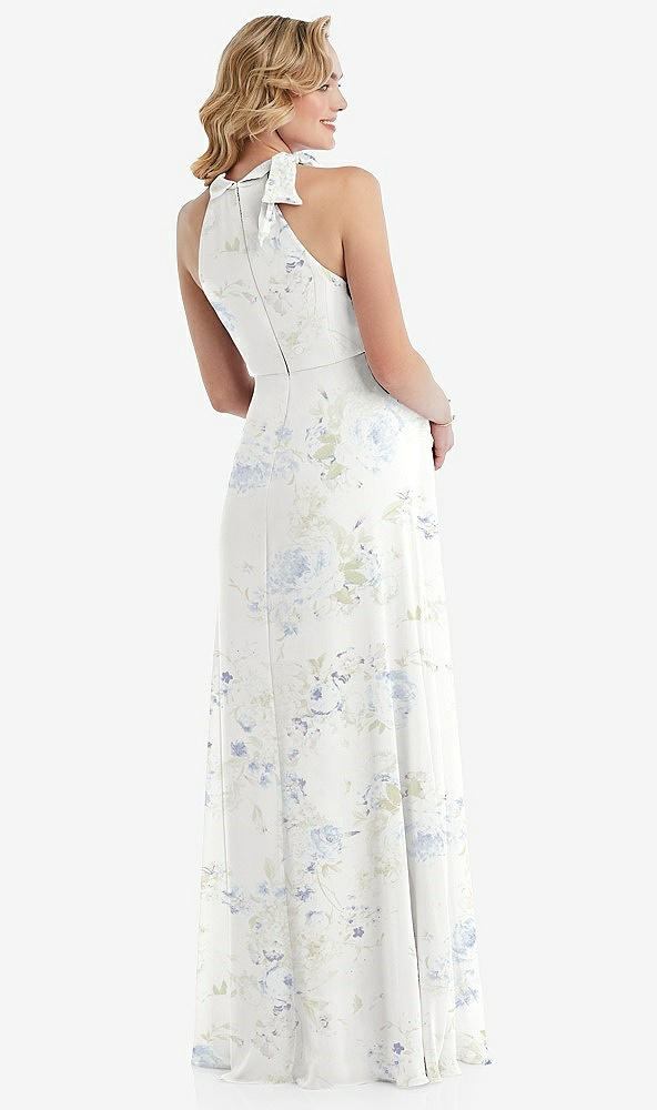 Back View - Bleu Garden Scarf Tie High Neck Halter Chiffon Maternity Dress