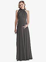 Front View Thumbnail - Caviar Gray Scarf Tie High Neck Halter Chiffon Maternity Dress