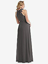 Rear View Thumbnail - Caviar Gray Scarf Tie High Neck Halter Chiffon Maternity Dress