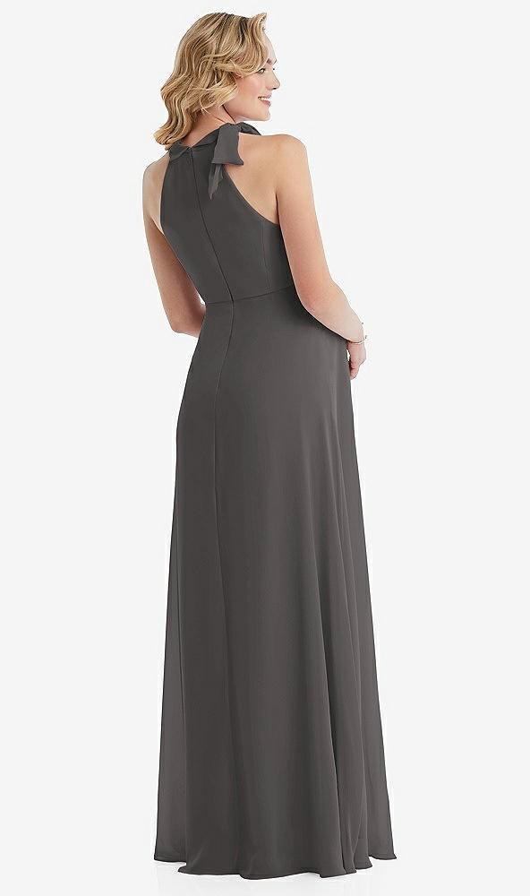 Back View - Caviar Gray Scarf Tie High Neck Halter Chiffon Maternity Dress