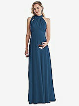 Front View Thumbnail - Dusk Blue Scarf Tie High Neck Halter Chiffon Maternity Dress