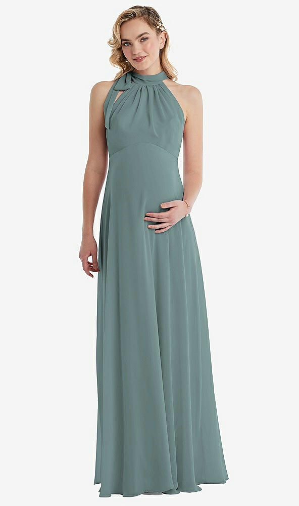 Front View - Icelandic Scarf Tie High Neck Halter Chiffon Maternity Dress