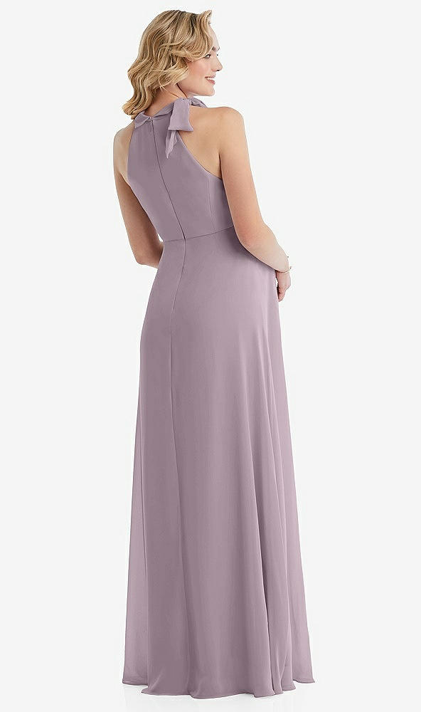 Back View - Lilac Dusk Scarf Tie High Neck Halter Chiffon Maternity Dress