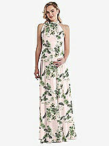 Front View Thumbnail - Palm Beach Print Scarf Tie High Neck Halter Chiffon Maternity Dress